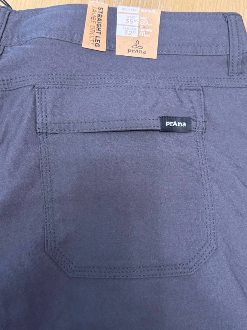 Outdoor Hiking Cargo Trail Pants Stretch Snap Hem Charcoal Prana 35x32 NWT